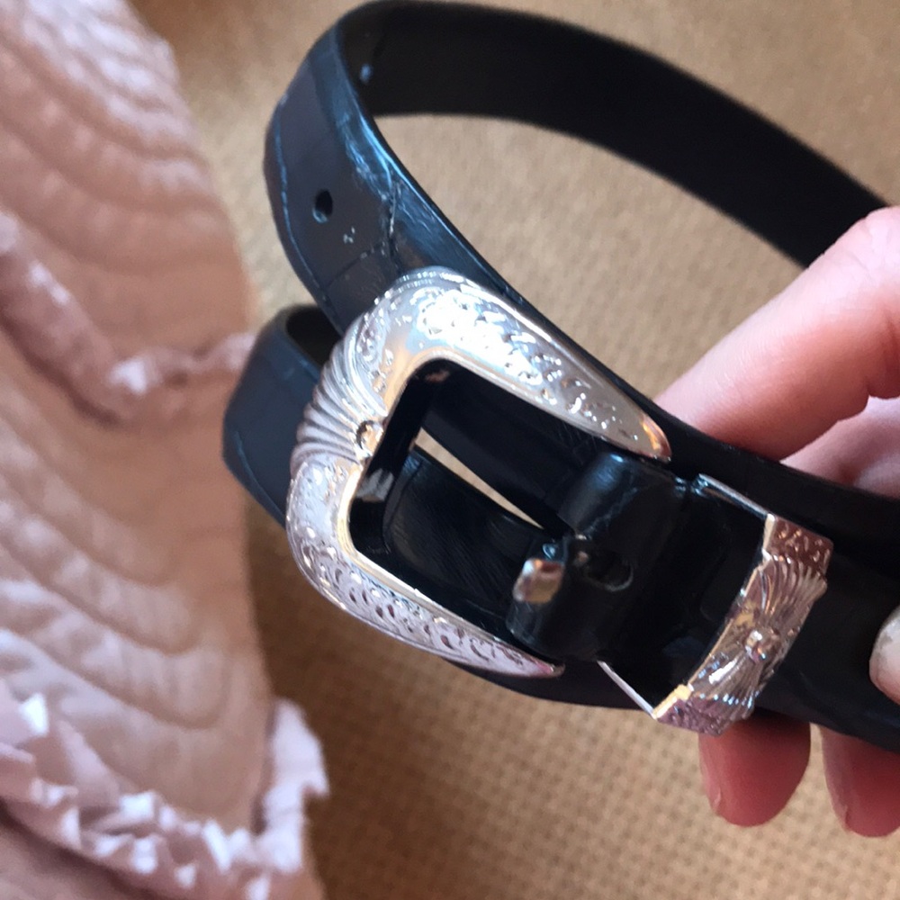 Black faux alligator western belt